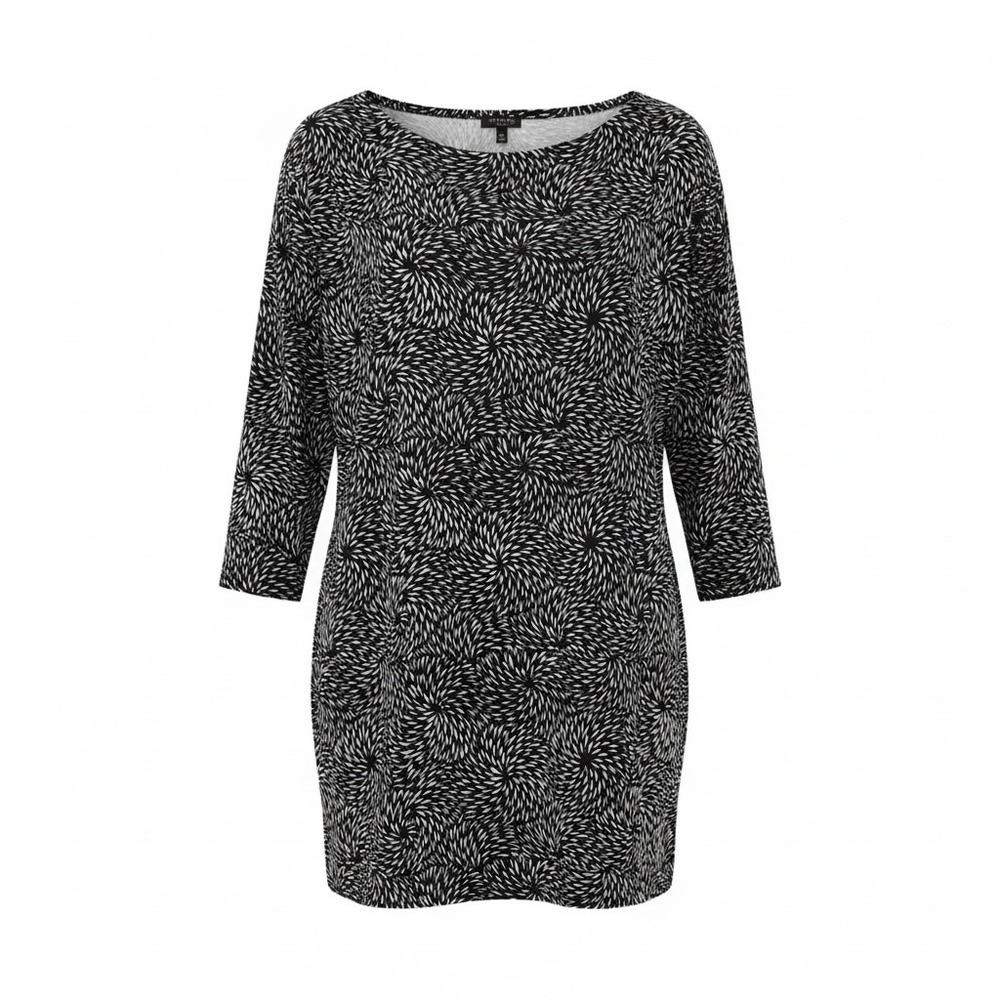 Talbots Woman 1X Black Ivory Abstract Swirl Print Stretch Tunic Top 3/4 Sleeve